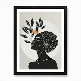 African Woman With Leaves 2 Art Print