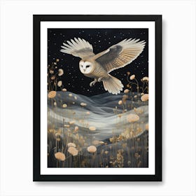 Barn Owl 2 Gold Detail Painting Art Print