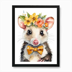 Baby Opossum Flower Crown Bowties Woodland Animal Nursery Decor (22) Result Art Print