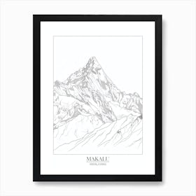 Makalu Nepal China Line Drawing 3 Poster Art Print