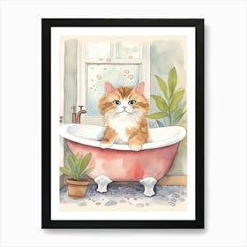 Munchkin Cat In Bathtub Botanical Bathroom 4 Art Print