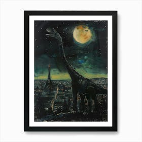 Dinosaur Paris Landscape Painting Art Print