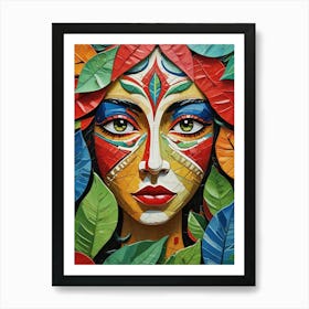 Folk Abstract Face Illustration 3 Art Print (4) Art Print