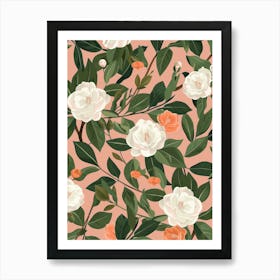 Seamless Pattern With White Flowers Art Print