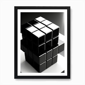 Black and White Cubes Deco Geometry Art Art Print