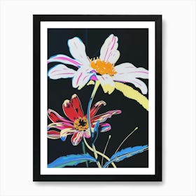 Neon Flowers On Black Daisy 3 Art Print