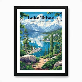 Lake Tahoe National Forest Digital Travel Illustration Art Print