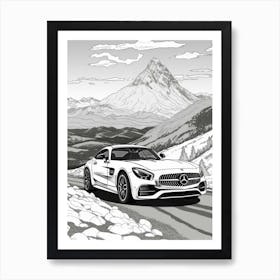 Mercedes Benz Amg Gt Snowy Mountain Drawing 4 Art Print