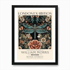 William Morris Dragonfly and floral artwork in Warm earth tones, insect and flower pattern dark academia library Botanical vintage print, living room vintage decor Floral tapestry Victorian nature art 12 Art Print