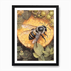 Half Black Leafcutter Bee Beehive Watercolour Illustration 3 Art Print