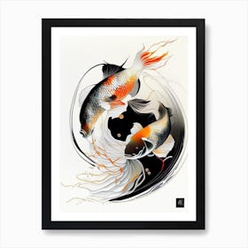 Kohaku Koi Fish Minimal Line Drawing Art Print