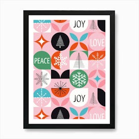 Mid Century Modern Christmas Peace Joy Love Holiday Grid Art Print