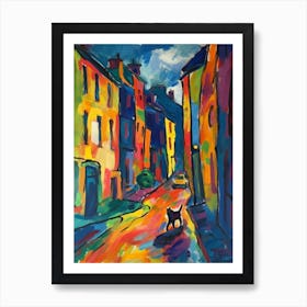 Painting Of Edinburgh Scotland With A Cat In The Style Of Fauvism 4 Art Print