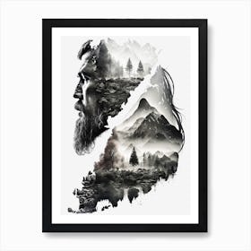 Double exposure viking warrior Poster