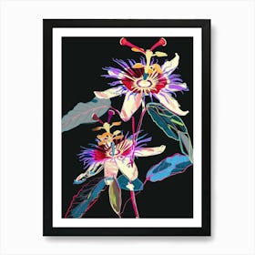 Neon Flowers On Black Passionflower 3 Art Print