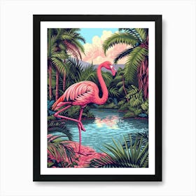 Greater Flamingo Tanzania Tropical Illustration 1 Art Print