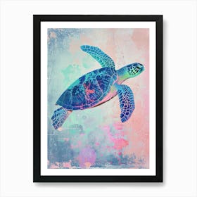 Pastel Aqua Sea Turtle Exploring The Ocean 1 Art Print