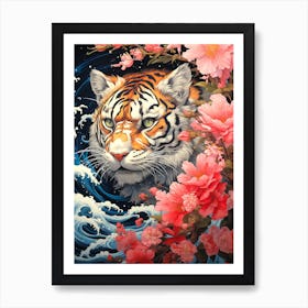 Tiger With Flowers 1 Art Print