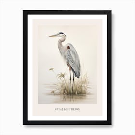 Vintage Bird Drawing Great Blue Heron 3 Poster Art Print