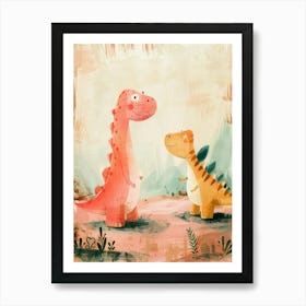 Watercolour Storybook Dinosaur Friends Painting Art Print