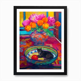 Lotus With A Cat 1 Fauvist Style Painting Art Print