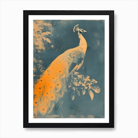 Vintage Photo Style Orange Peacock On A Branch Art Print