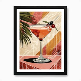 Art Deco Tropical Background Cocktail 1 Art Print