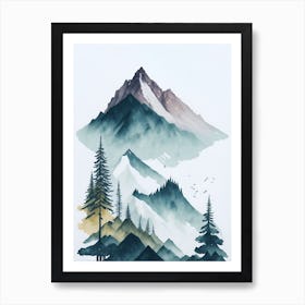 Mountain And Forest In Minimalist Watercolor Vertical Composition 260 Art Print