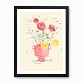 Ranunculus Flowers In Pink Vase Art Print