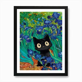 Van Gogh Iris Cat Mama Art Print