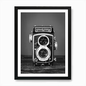 Vintage black and white Rolleicord camera - retro dark film photography by Christa Stroo Photography Art Print