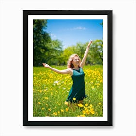 Adult Woman Basking In The Warmth Of The Golden Summer Sun Carefree And Relaxed In A Lush Park Sett 2 Art Print