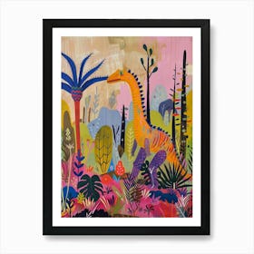 Colourful Dinosaur In A Jungle Painting 2 Art Print