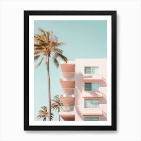 Pastel Pink Building With Palms Summer Photography 0 Art Print