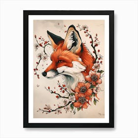 Amazing Red Fox With Flowers 15 Art Print