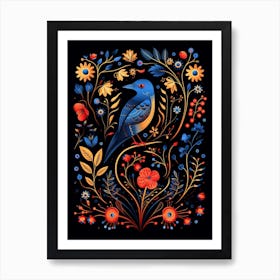 Folk Bird Illustration Eastern Bluebird 2 Art Print