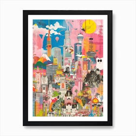 Los Angeles   Retro Collage Style 1 Art Print