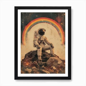 Space Odyssey: Retro Poster featuring Asteroids, Rockets, and Astronauts: Astronaut In Space 6 Art Print