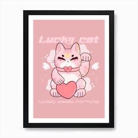 Lucky Kawaii Cat Art Print