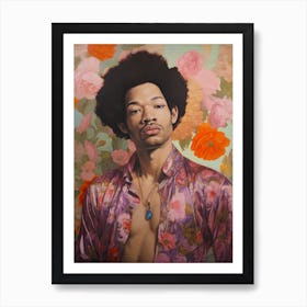 Jimi Hendrix Floral Portrait 3 Art Print