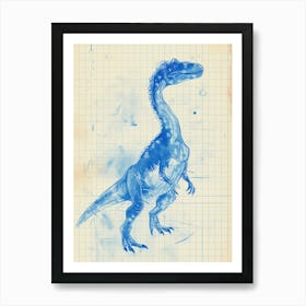 Sinornithosaurus Dinosaur Blue Print Sketch 1 Art Print