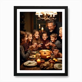 Candid Style Photo Of A Family Gathering Around A Thanksgiving Dinner Table Just Before The Prayer (3) Art Print