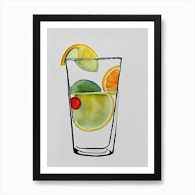 Tom Collins Minimal Line Drawing With Watercolour Cocktail Poster Art Print