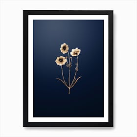 Gold Botanical Perennial Dyer's Coreopsis Flower on Midnight Navy Art Print
