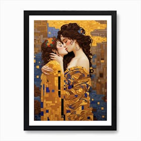 A pixel art version of Gustav Klimt's The Kiss 3 Art Print