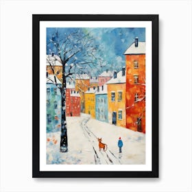 Cat In The Streets Of Stockholm   Sweden With Snow 2 Art Print
