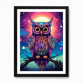 Colorful Owl On A Branch Art Print