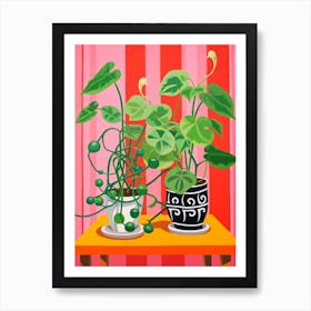 Pink And Red Plant Illustration Pothos Pearls 1 Art Print