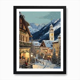 Vintage Winter Illustration Lech Austria 3 Art Print