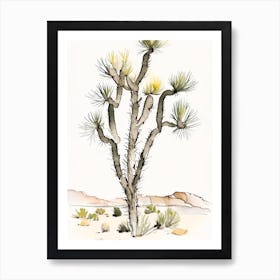 Joshua Trees In Mojave Desert Minimilist Watercolour  (3) Art Print